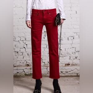 R13 Boy Straight Vivid Red Denim Jeans Slim Straight Cropped Overdyed 30